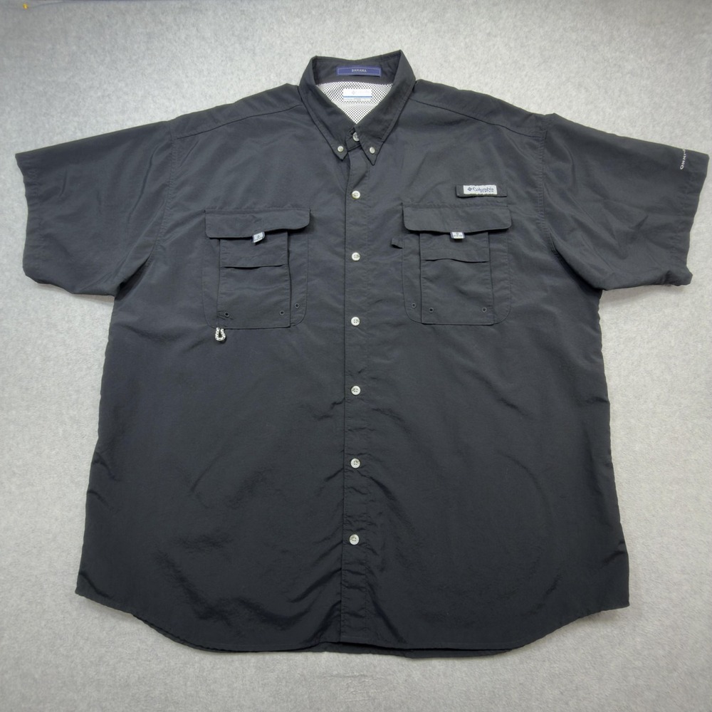 Columbia Bahama Shirt Mens XXL Black Short Sleeve Fishing Vented Outdoor Casual